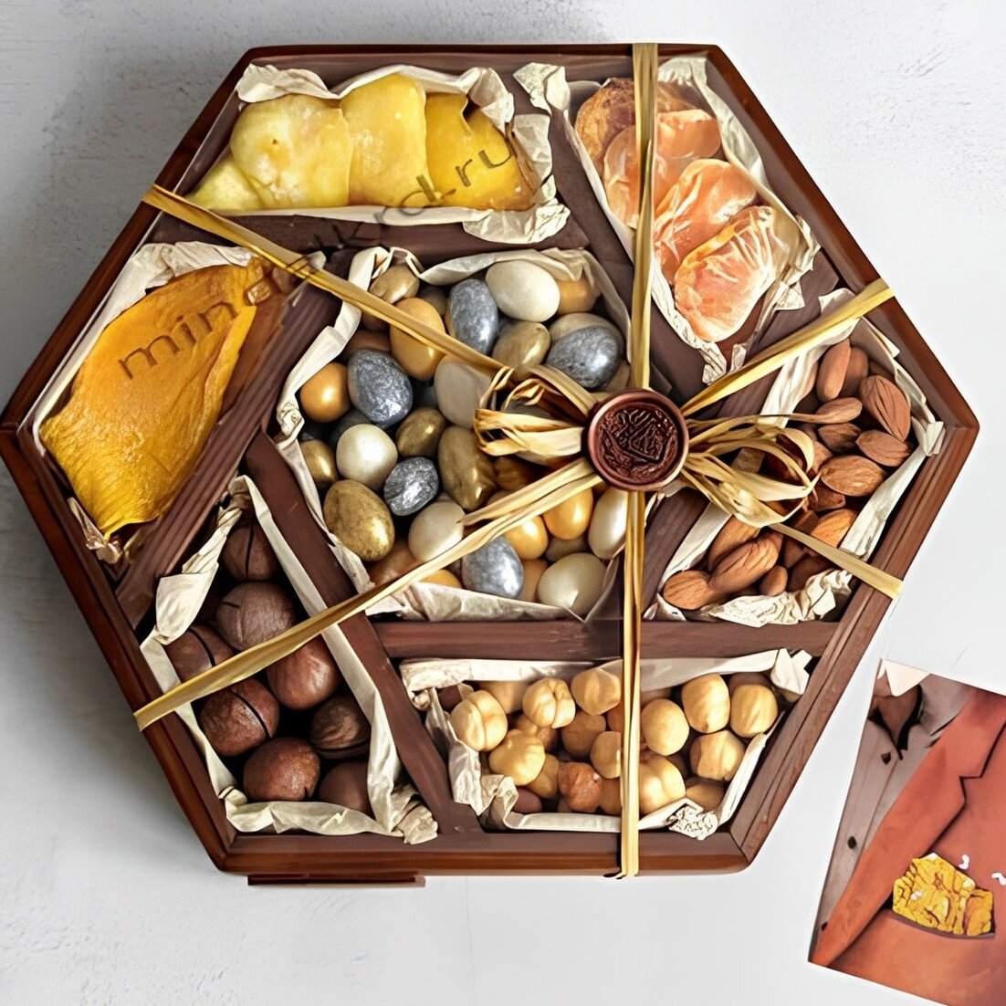 Intra απο ξύλο plywood 3mm-4mm πάχος – Ξύλινο Εξάγωνο ξύλο Δίσκου δώρου με ξηρούς καρπούς και λιχουδιές 20x20 cm INTRAVECTRY-MY556872