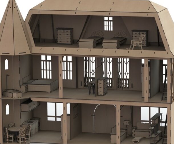 Intra απο ξύλο plywood 3mm-4mm πάχος – Τριώροφη Κουκλόσπιτο Barbie 4mm Ταβάνι 32cm Λίμα 15x20 cm INTRAVECTRY-MY560480