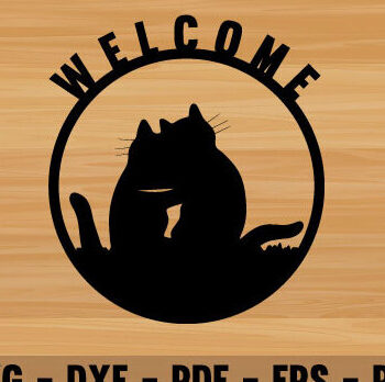 Intra απο ξύλο plywood 3mm-4mm πάχος Cat Welcome Design Διακοσμητικό τοίχου με Δίασταση 40x40 cm INTRAFABR-70294255 - Image 1