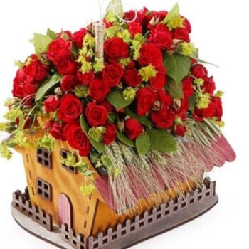 Intra απο ξύλο plywood 3mm-4mm πάχος – ξύλο Γλάστρας σε σχήμα Ξύλινου Σπίτι 12x15 cm INTRAVECTRY-MY556141 - Image 1