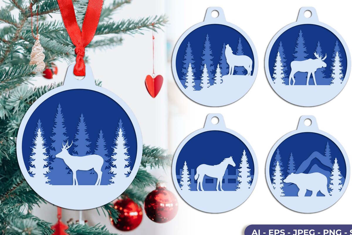 Intra απο ξύλο plywood 3mm-4mm πάχος Χριστουγεννιάτικη με στρώσεις ζώων Δίασταση 30x20 cm INTRAFABR-38621305