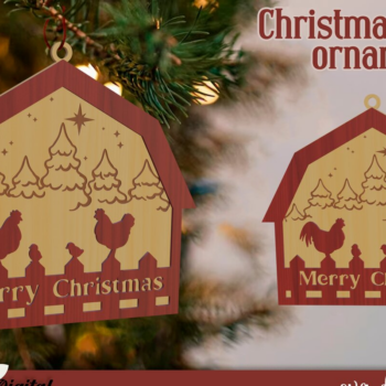 Intra απο ξύλο plywood 3mm-4mm πάχος Χριστουγεννιάτικο στολίδι αχυρώνα με λέιζερ Δίασταση 8x8 cm INTRAFABR-79692821 - Image 1