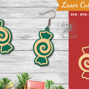 Intra απο ξύλο plywood 3mm-4mm πάχος Χριστουγεννιάτικα σκουλαρίκια κομμένα με λέιζερ καραμέλα 3 Δίασταση 3x3 cm INTRAFABR-112553200 - Image 1