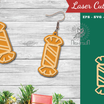 Intra απο ξύλο plywood 3mm-4mm πάχος Χριστουγεννιάτικα σκουλαρίκια με λέιζερ καραμέλα 4 Δίασταση 3x3 cm INTRAFABR-112553266 - Image 1