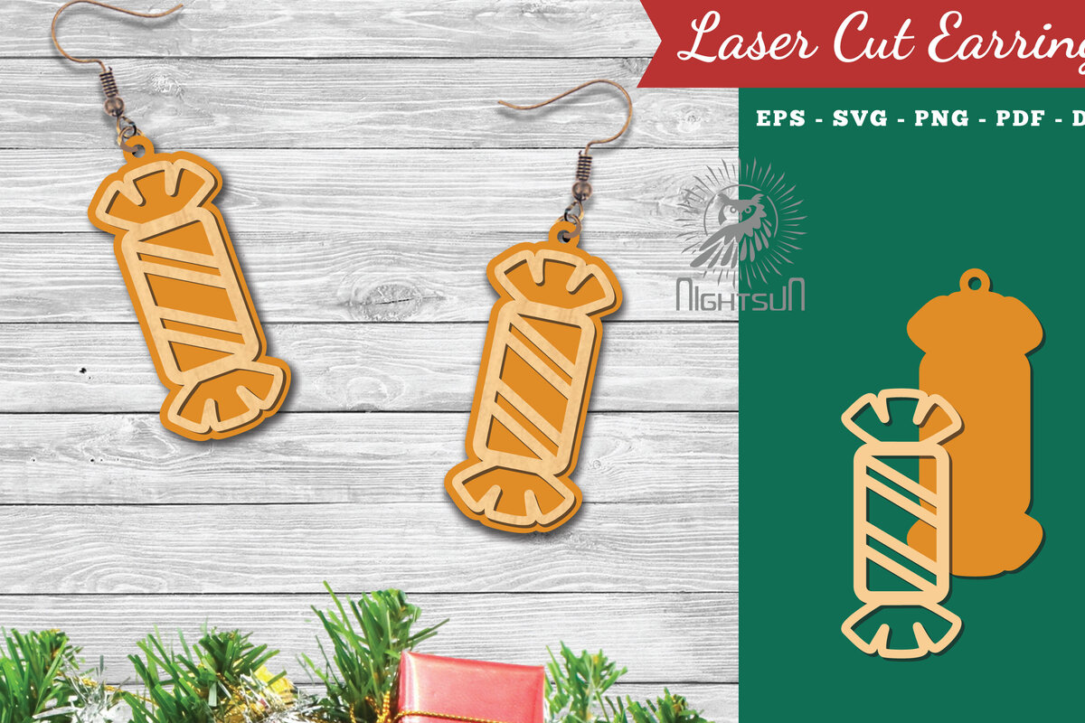 Intra απο ξύλο plywood 3mm-4mm πάχος Χριστουγεννιάτικα σκουλαρίκια με λέιζερ καραμέλα 4 Δίασταση 3x3 cm INTRAFABR-112553266