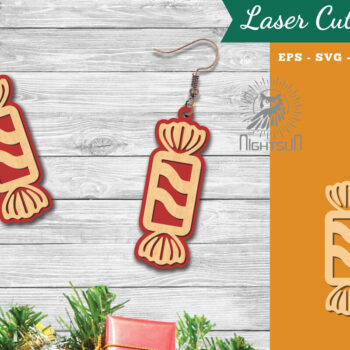 Intra απο ξύλο plywood 3mm-4mm πάχος Χριστουγεννιάτικα σκουλαρίκια με λέιζερ καραμέλα 5 Δίασταση 3x3 cm INTRAFABR-112553380 - Image 1