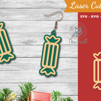 Intra απο ξύλο plywood 3mm-4mm πάχος Χριστουγεννιάτικα σκουλαρίκια κομμένα με λέιζερ καραμέλα 6 Δίασταση 3x3 cm INTRAFABR-112553416 - Image 1