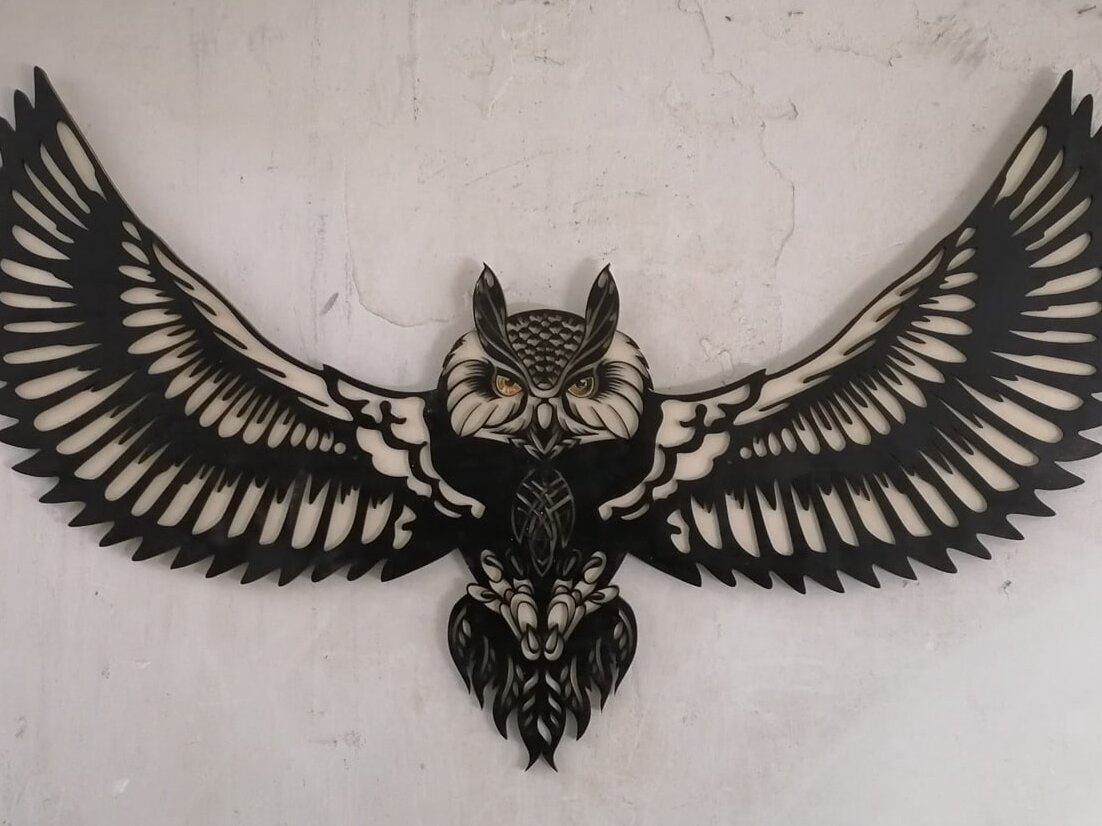 Intra απο ξύλο plywood 3mm-4mm πάχος – Διακοσμητικό ξύλο τοίχου με ξύλινη κουκουβάγια 35x40 cm INTRAVECTRY-MY560869