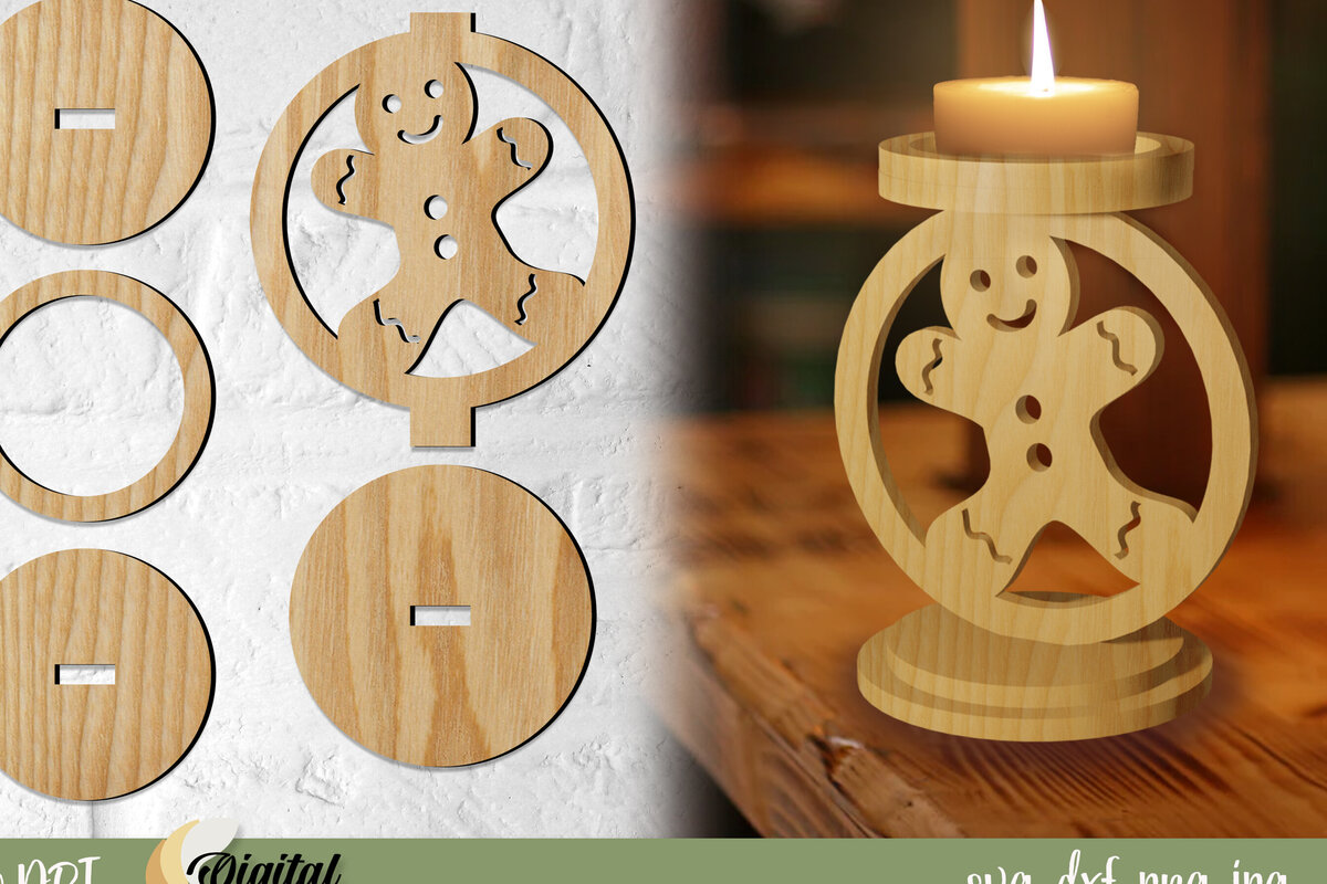 Intra απο ξύλο plywood 3mm-4mm πάχος Κηροπήγιο Χριστουγεννιάτικο GingerBread Δίασταση 15x15 cm INTRAFABR-77069524