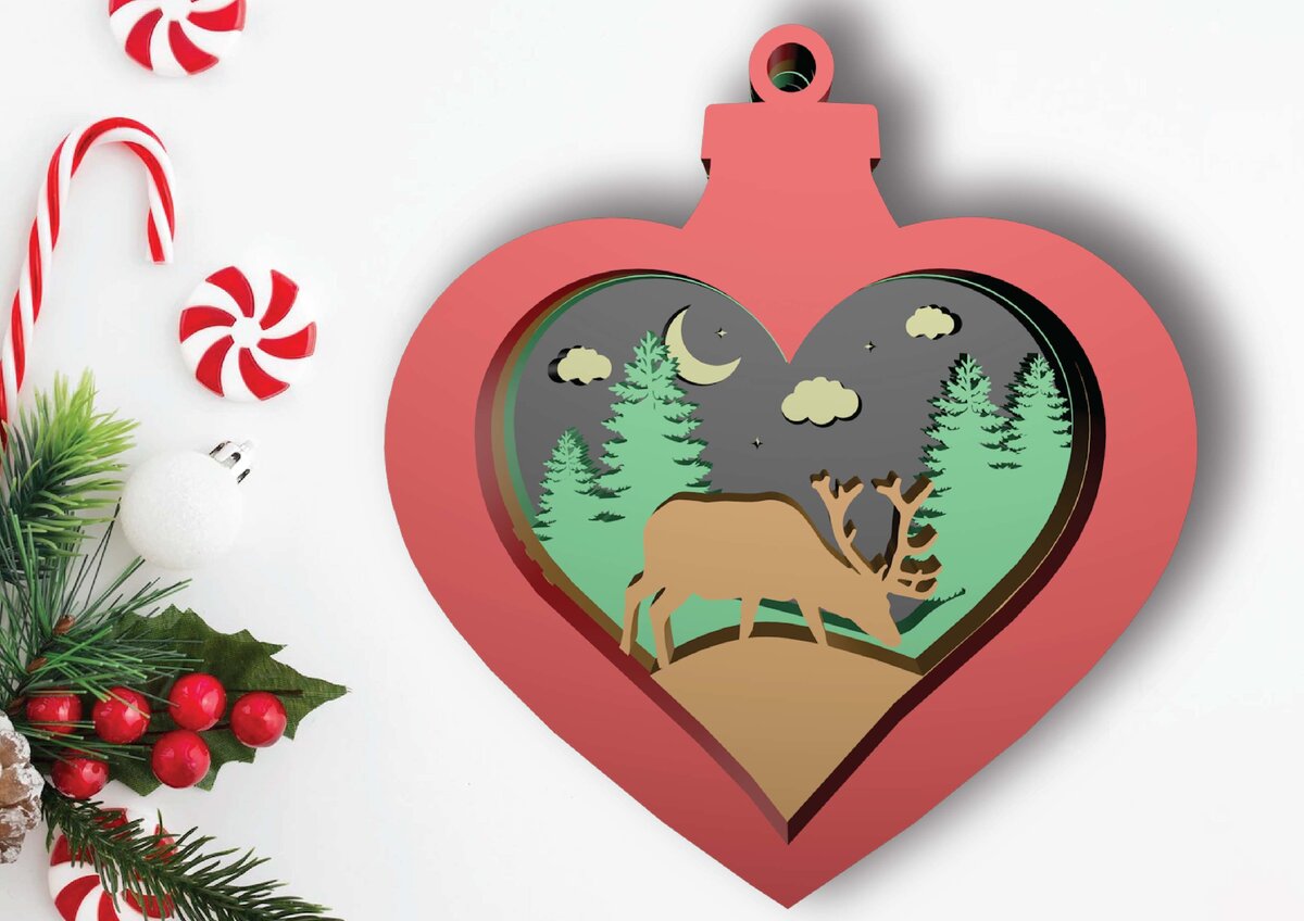 Intra απο ξύλο plywood 3mm-4mm πάχος Χριστουγεννιάτικη Μπάλα Καρδιάς, κοπής με λέιζερ Δίασταση 30x20 cm INTRAFABR-47741404