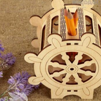 Intra απο ξύλο plywood 3mm-4mm πάχος – ξύλο μολυβιού σε σχήμα τροχού πλοίου 45x50 cm INTRAVECTRY-MY556275 - Image 1