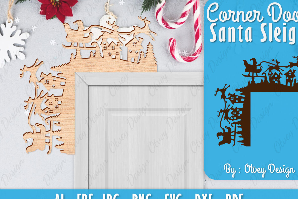 Intra απο ξύλο plywood 3mm-4mm πάχος Χριστουγεννιάτικο Santa Sleigh Door Corner  Δίασταση 30x20 cm INTRAFABR-110788563