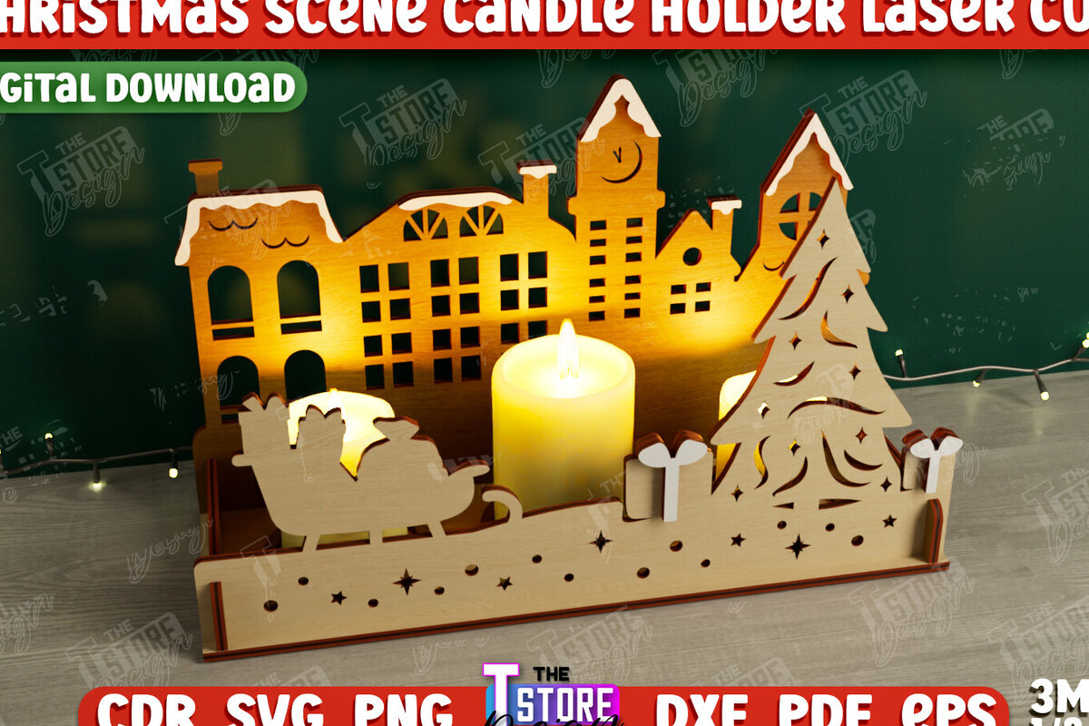 Intra απο ξύλο plywood 3mm-4mm πάχος Χριστουγεννιάτικη Σκηνή Σκιάς | Κηροπήγιο Δίασταση 15x15 cm INTRAFABR-107822837