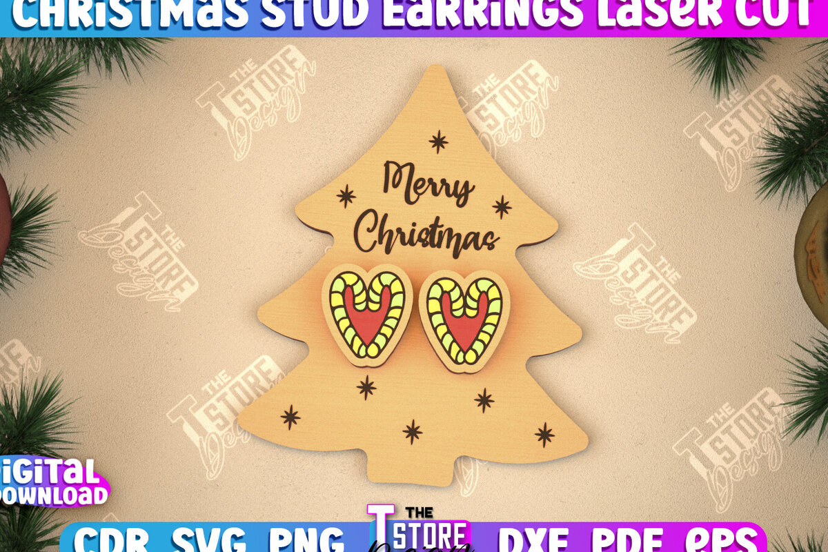 Intra απο ξύλο plywood 3mm-4mm πάχος Χριστουγεννιάτικα καρφωτά σκουλαρίκια | Σχεδιασμός κοσμημάτων Δίασταση 3x3 cm INTRAFABR-105341463