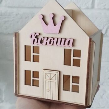 Intra απο ξύλο plywood 3mm-4mm πάχος – ξύλο θήκης στυλό σε σχήμα ξύλινου σπιτιού 15x15 cm INTRAVECTRY-MY556296 - Image 1