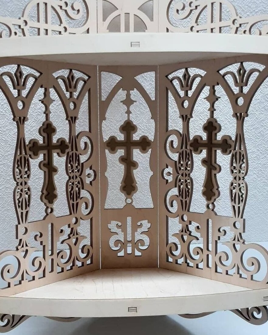 Intra απο ξύλο plywood 3mm-4mm πάχος – ξύλο ραφιών Βωμού Χριστιανικών Σπιτιών δύο επιπέδων 12x15 cm INTRAVECTRY-MY559205