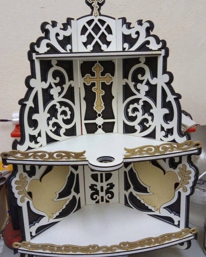 Intra απο ξύλο plywood 3mm-4mm πάχος – Γωνιακό ξύλο ραφιού εικονοστασίου 3 επιπέδων 35x40 cm INTRAVECTRY-MY556374