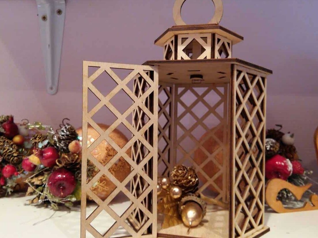 Intra απο ξύλο plywood 3mm-4mm πάχος – ξύλο Lattice Pattern Lantern Light Box 50x60 cm INTRAVECTRY-MY556381