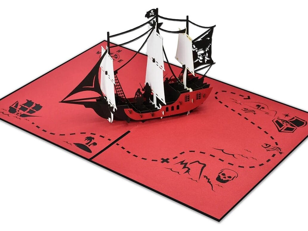 Intra απο ξύλο plywood 3mm-4mm πάχος – Τρισδιάστατη αναδυόμενη ευχετήρια κάρτα πειρατικού πλοίου 15x15 cm INTRAVECTRY-MY556429
