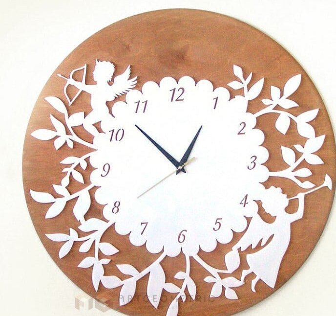 Intra απο ξύλο plywood 3mm-4mm πάχος – Ρολόι τοίχου με λουλουδάτο μοτίβο με ξύλο αγγέλων 25x25 cm INTRAVECTRY-MY556527