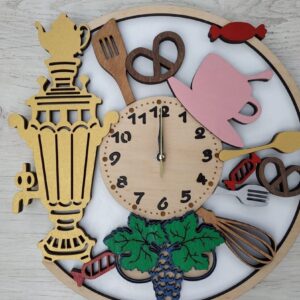 Intra απο ξύλο plywood 3mm-4mm πάχος – ξύλο Ξύλινο Ρολόι Τοίχου Μαγειρικά Σκεύη 25x25 cm INTRAVECTRY-MY556535