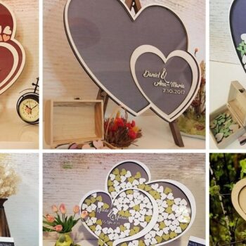 Intra απο ξύλο plywood 3mm-4mm πάχος – Βιβλίο επισκεπτών Two Hearts with Hearts for Wishes 40x40 cm INTRAVECTRY-MY556617 - Image 1