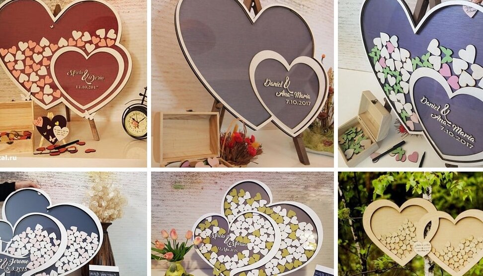 Intra απο ξύλο plywood 3mm-4mm πάχος – Βιβλίο επισκεπτών Two Hearts with Hearts for Wishes 40x40 cm INTRAVECTRY-MY556617