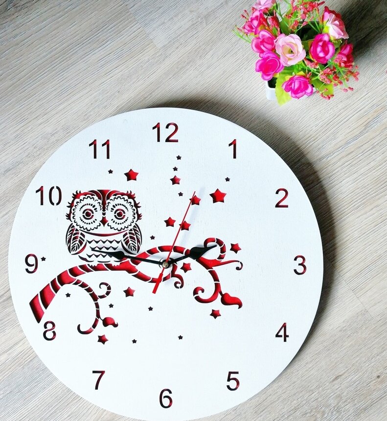 Intra απο ξύλο plywood 3mm-4mm πάχος – Διακοσμητικό ξύλινο ρολόι τοίχου Owl On Branch 15x20 cm INTRAVECTRY-MY561183