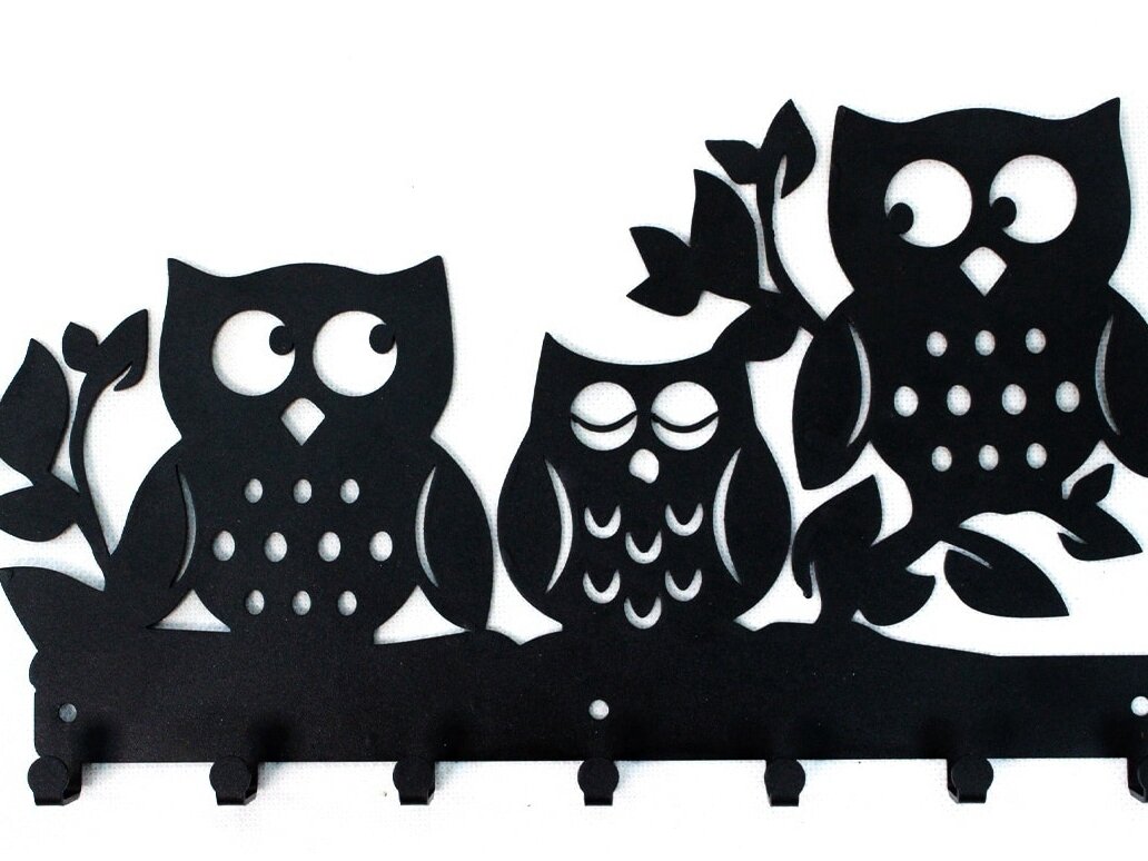 Intra απο ξύλο plywood 3mm-4mm πάχος – Κουκουβάγια κλειδοθήκη με 7 γάντζους 20x25 cm INTRAVECTRY-MY557615