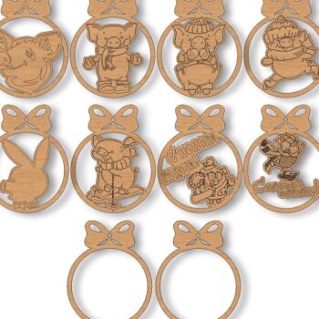 Intra απο ξύλο plywood 3mm-4mm πάχος – Γουρούνια Πρωτοχρονιάτικο ξύλο Διακόσμησης Δέντρου Μπάλας 35x40 cm INTRAVECTRY-MY558215 - Image 1