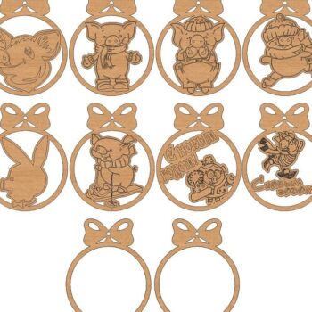 Intra απο ξύλο plywood 3mm-4mm πάχος – Γουρούνια Πρωτοχρονιάτικο ξύλο Διακόσμησης Δέντρου Μπάλας 35x40 cm INTRAVECTRY-MY558215 - Image 2