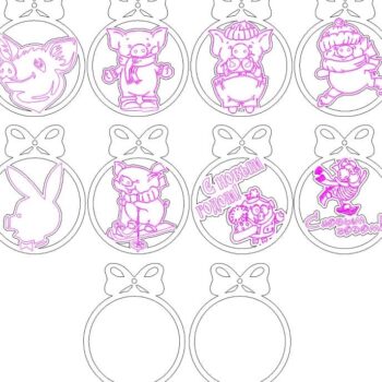 Intra απο ξύλο plywood 3mm-4mm πάχος – Γουρούνια Πρωτοχρονιάτικο ξύλο Διακόσμησης Δέντρου Μπάλας 35x40 cm INTRAVECTRY-MY558215 - Image 3