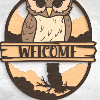 Intra απο ξύλο plywood 3mm-4mm πάχος – Σήμα καλωσορίσματος κουκουβάγιας - Δίασταση 20x20 cm INTRAFABR-117770856 - Image 1