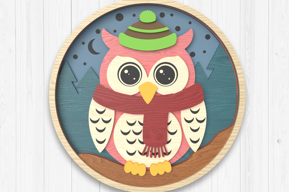 Intra απο ξύλο plywood 3mm-4mm πάχος – OWL Χειμερινό στολίδι Δίασταση  20x20 cm INTRAFABR-106511577