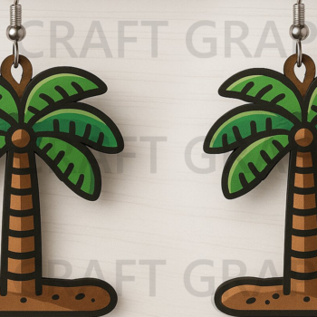 Intra απο ξύλο plywood 3mm-4mm πάχος – Σκουλαρίκια Palm Tree Tropical Δίασταση  5x5 cm INTRAFABR-123010336 - Image 1