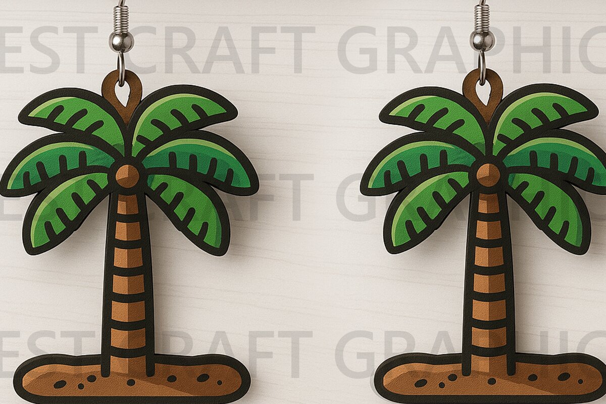 Intra απο ξύλο plywood 3mm-4mm πάχος – Σκουλαρίκια Palm Tree Tropical Δίασταση  5x5 cm INTRAFABR-123010336