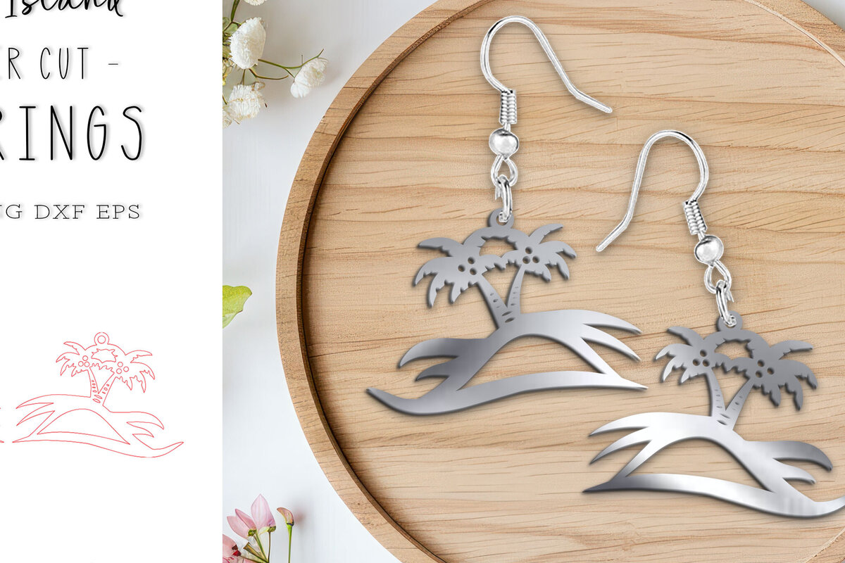 Intra απο ξύλο plywood 3mm-4mm πάχος – Αρχείο κοπής με λέιζερ καλοκαιρινά σκουλαρίκια Palm Tree Δίασταση  5x5 cm INTRAFABR-121424244