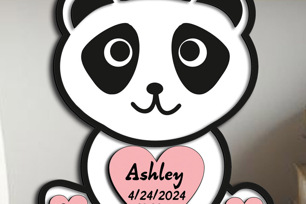 Intra απο ξύλο plywood 3mm-4mm πάχος – Laser αναγγελίας γέννησης μωρού Panda Δίασταση  20x20 cm INTRAFABR-103245729