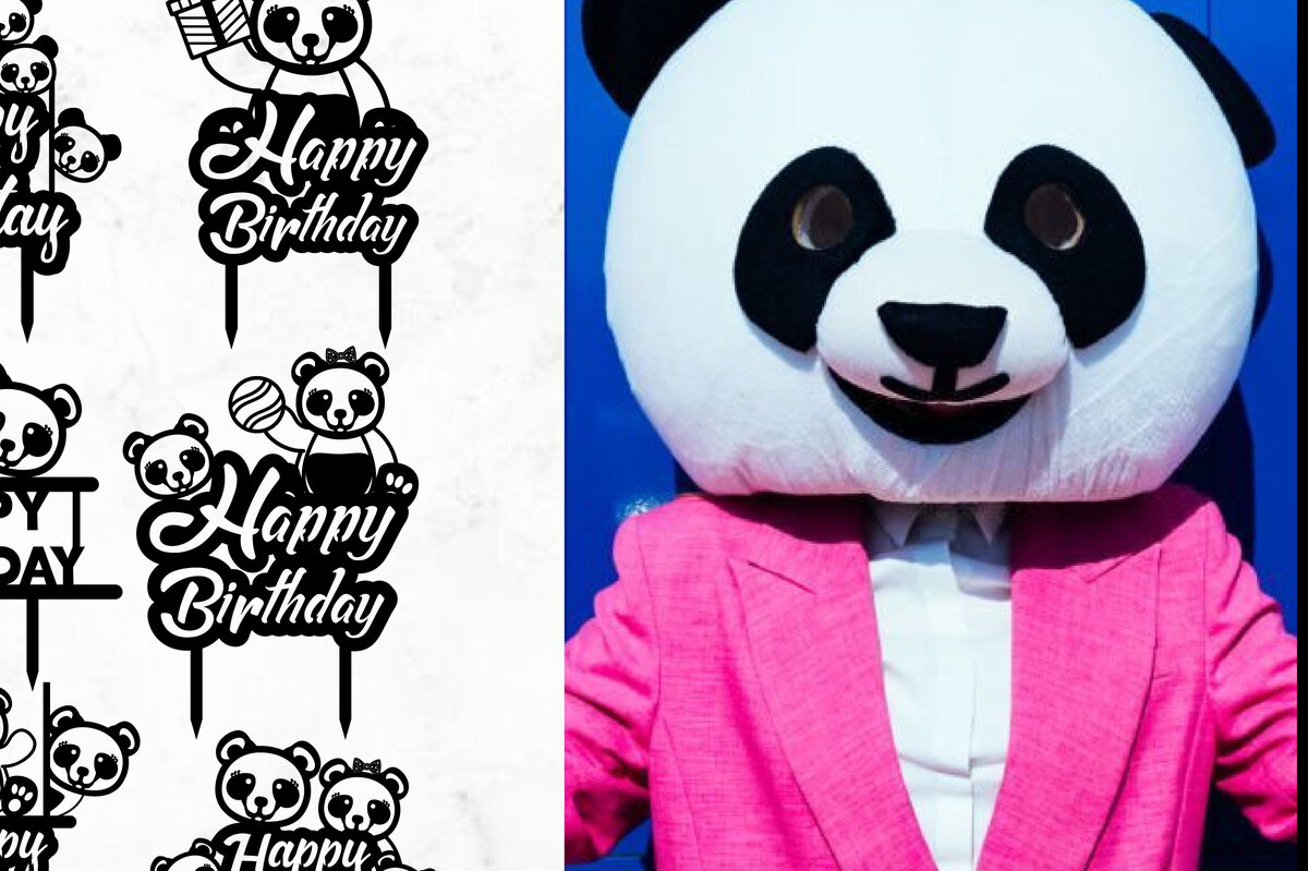 Intra απο ξύλο plywood 3mm-4mm πάχος – Panda Happy Birthday Topper Bundle Δίασταση  20x20 cm INTRAFABR-65746827