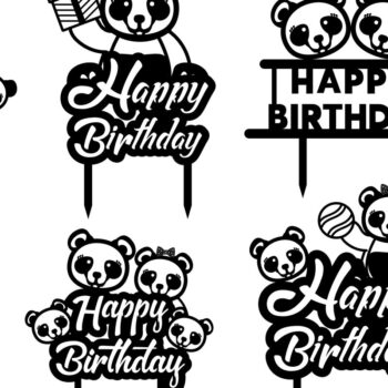 Intra απο ξύλο plywood 3mm-4mm πάχος – Panda Happy Birthday Topper Bundle Δίασταση  20x20 cm INTRAFABR-65746827 - Image 3
