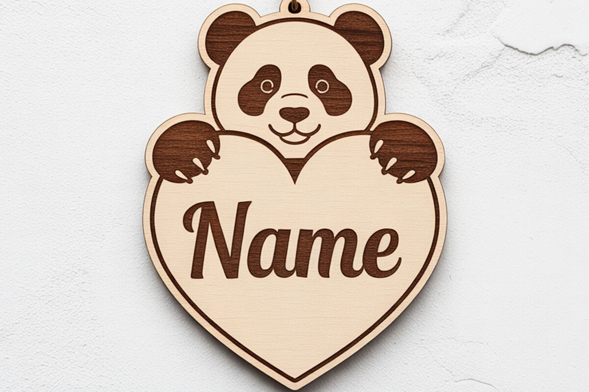 Intra απο ξύλο plywood 3mm-4mm πάχος – Panda Heart Name Keychain Δίασταση  5x5 cm INTRAFABR-122895764