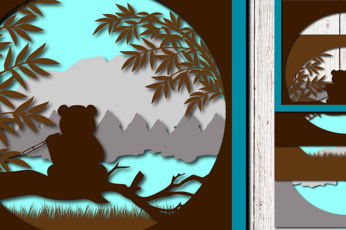 Intra απο ξύλο plywood 3mm-4mm πάχος – Panda σε πολυστρωματική κοπή λέιζερ ζούγκλας Δίασταση  20x20 cm INTRAFABR-23313901