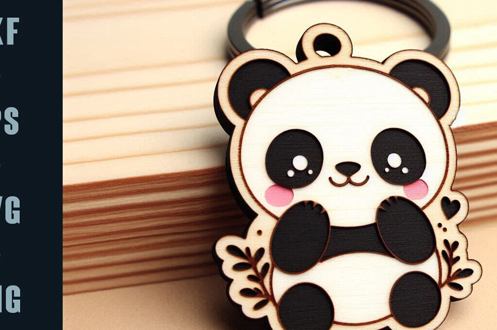 Intra απο ξύλο plywood 3mm-4mm πάχος – Κοπή λέιζερ μπρελόκ Panda | DXF | Δίασταση  5x5 cm INTRAFABR-105882127
