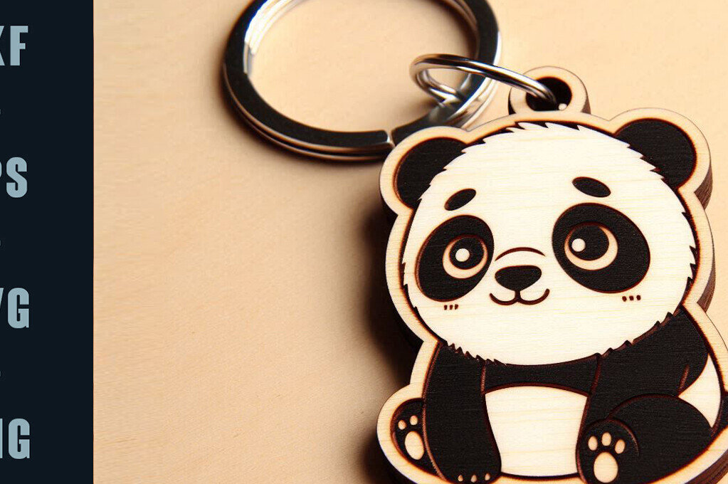 Intra απο ξύλο plywood 3mm-4mm πάχος – Κοπή λέιζερ μπρελόκ Panda | DXF | Δίασταση  5x5 cm INTRAFABR-103921413