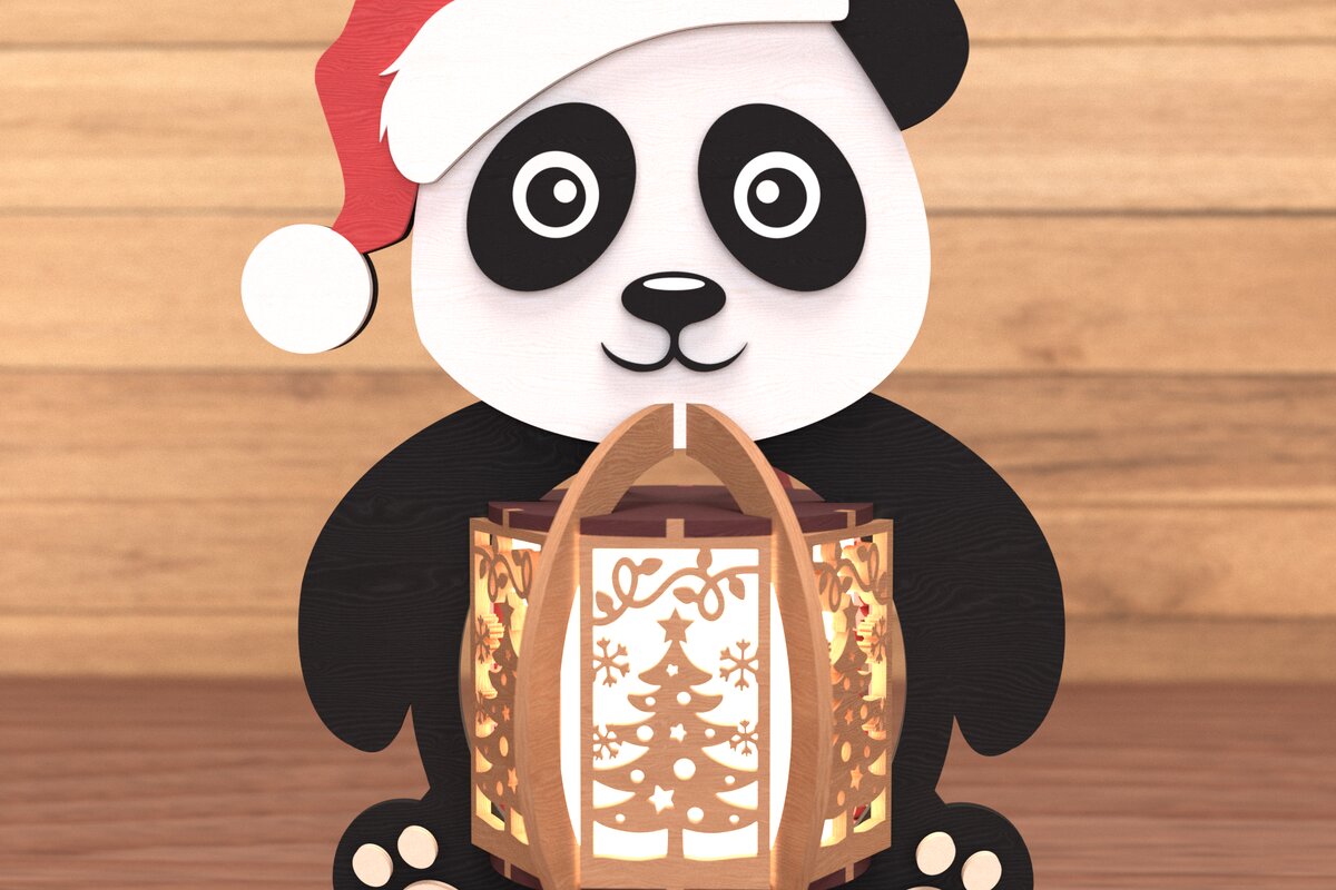 Intra απο ξύλο plywood 3mm-4mm πάχος – Panda Lantern Χριστουγεννιάτικη Δίασταση  20x20 cm INTRAFABR-109337478