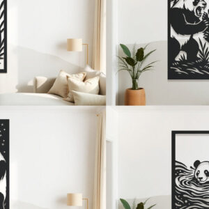 Intra απο ξύλο plywood 3mm-4mm πάχος – Σετ κοπής με λέιζερ τοίχου Panda Δίασταση  40x30 cm INTRAFABR-121971882