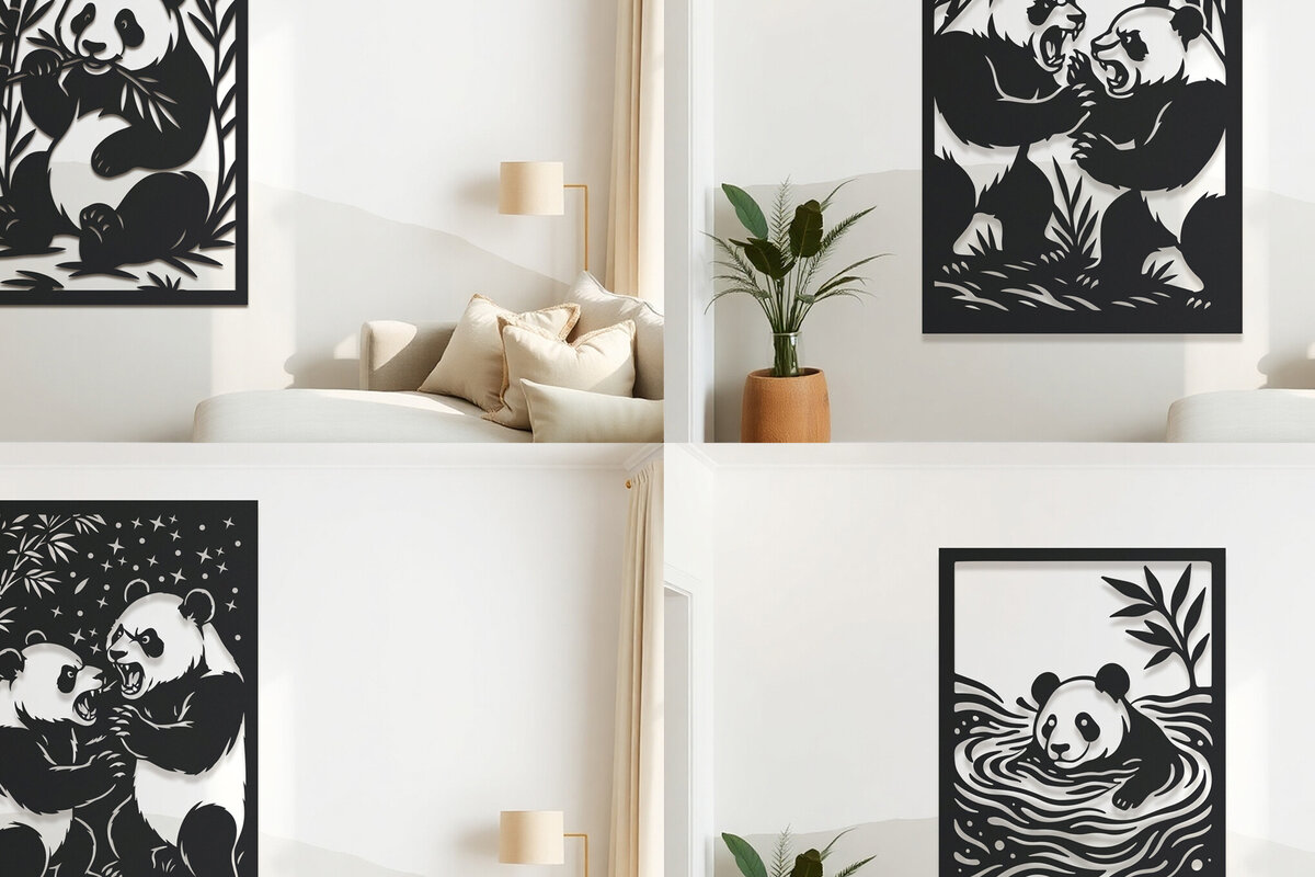 Intra απο ξύλο plywood 3mm-4mm πάχος – Σετ κοπής με λέιζερ τοίχου Panda Δίασταση  40x30 cm INTRAFABR-121971882