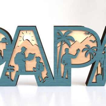 Intra απο ξύλο plywood 3mm-4mm πάχος – Papa 3D Travel Theme Layered σημάδι Δίασταση 20x20 cm INTRAFABR-121728786 - Image 1