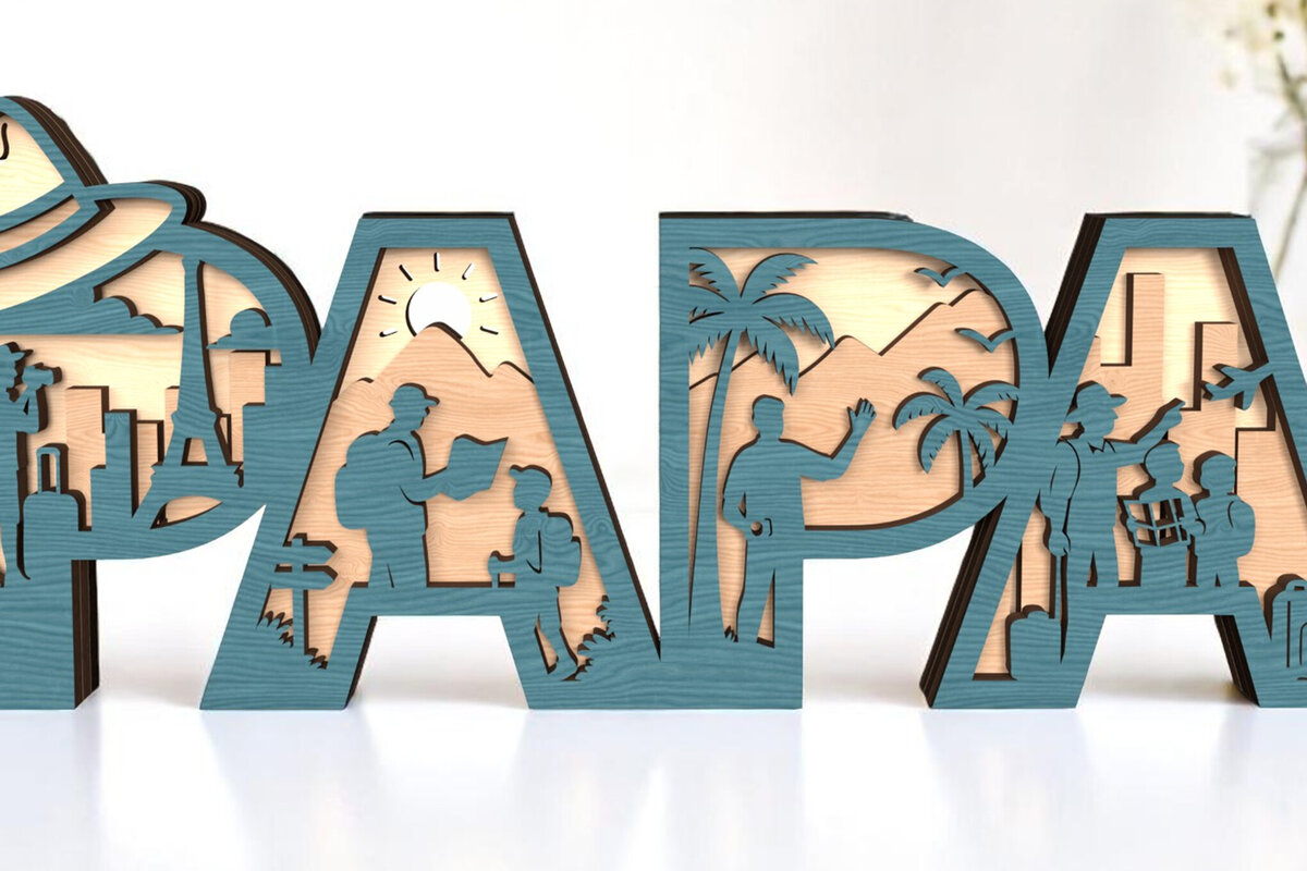 Intra απο ξύλο plywood 3mm-4mm πάχος – Papa 3D Travel Theme Layered σημάδι Δίασταση  20x20 cm INTRAFABR-121728786