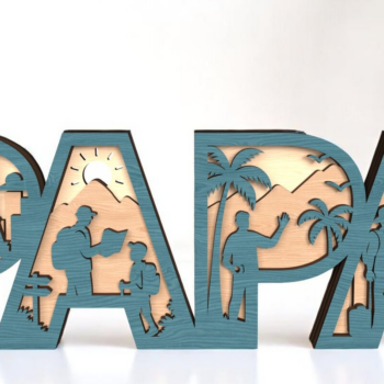 Intra απο ξύλο plywood 3mm-4mm πάχος – Papa 3D Travel Theme Layered σημάδι Δίασταση 20x20 cm INTRAFABR-121728786 - Image 2